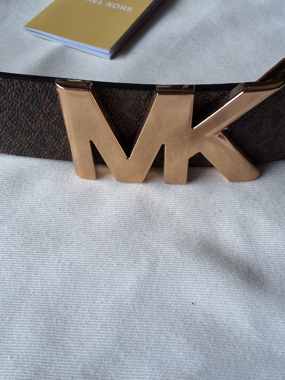 Michael Kors Men's Brown Logo Belt with Gold MK Buckle